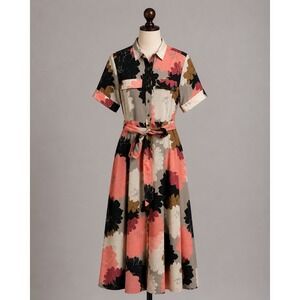 Banana Republic Floral Midi Shirt Dress Size 0 Short Sleeve Belted Button Front